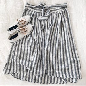 Striped Tie-Waist Midi Skirt